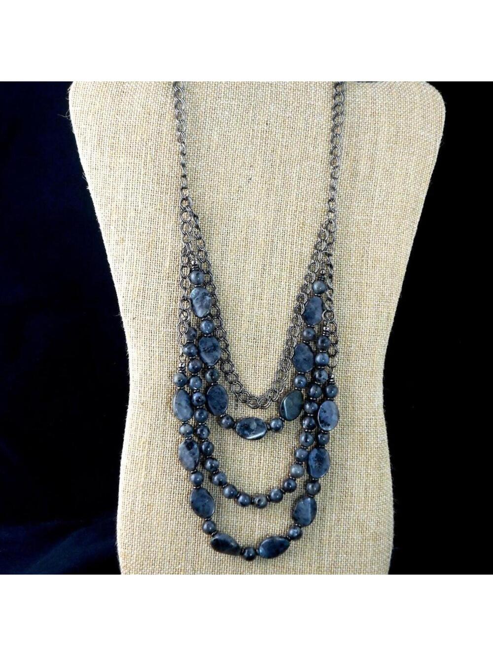 4-strand Larvakite & Labradorite necklace